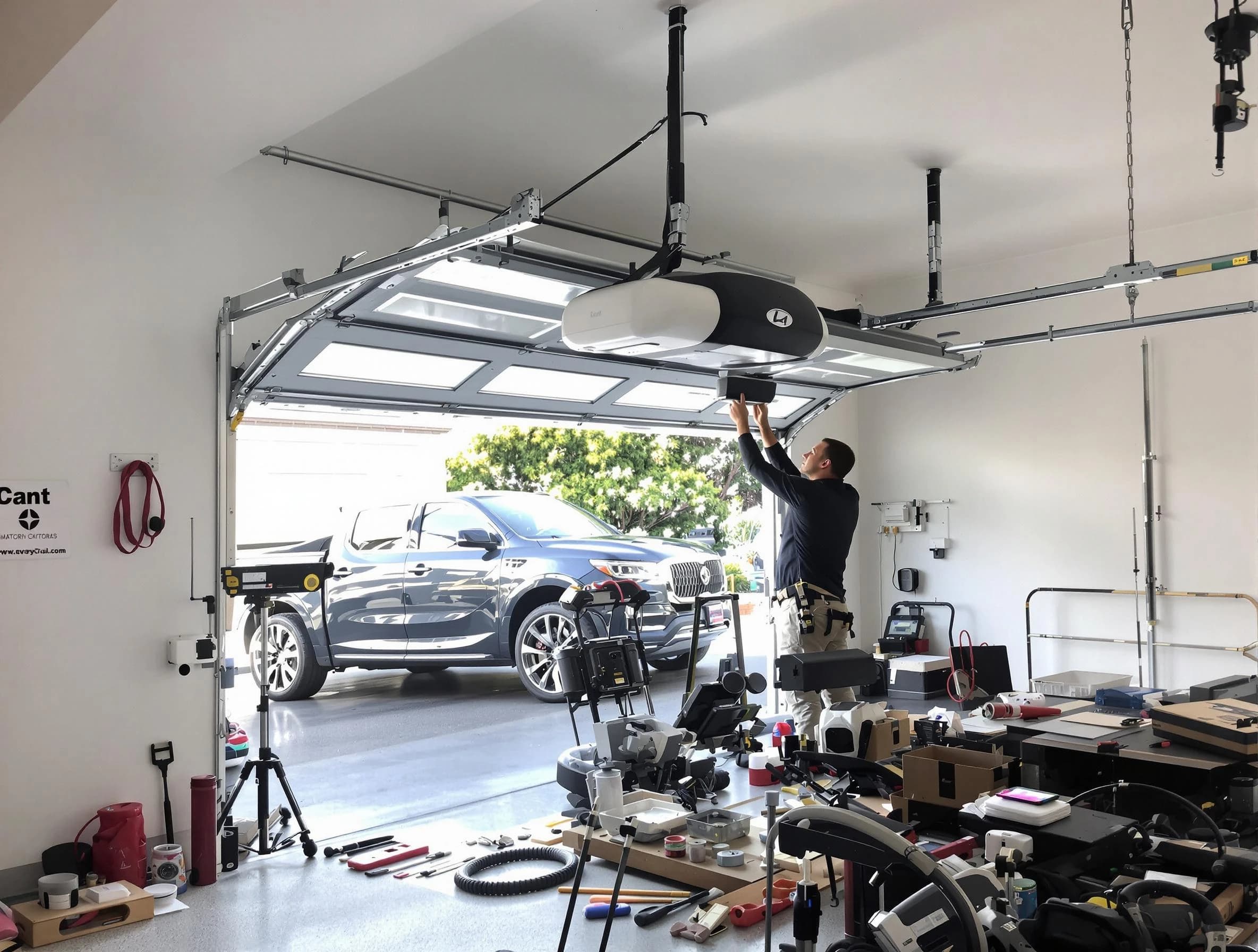 Newcastle Garage Door Repair specialist installing smart garage door opener system in Newcastle home