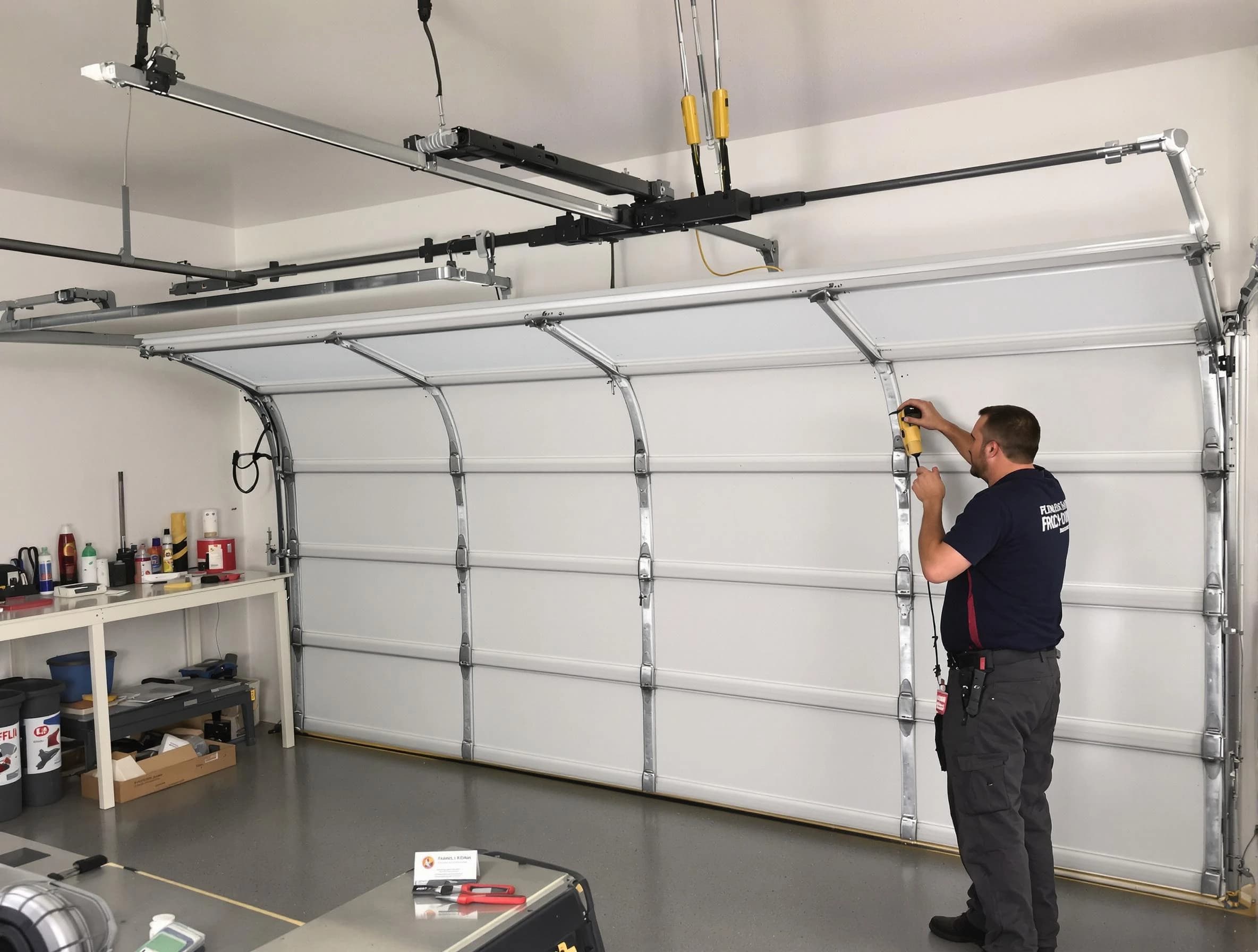 Newcastle Garage Door Repair certified technician performing overhead door system repair in Newcastle
