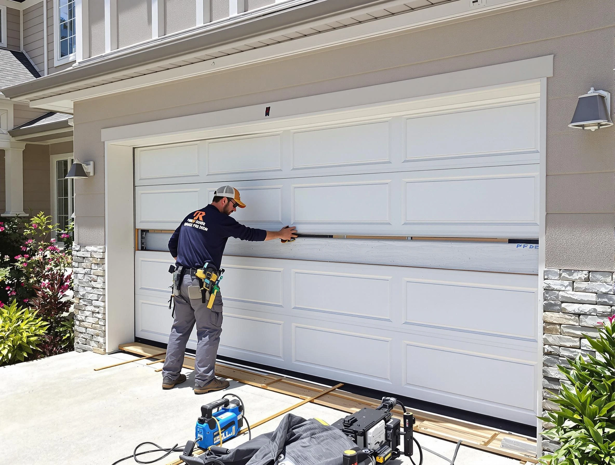 Newcastle Garage Door Repair team performing complete garage door replacement at Newcastle residence