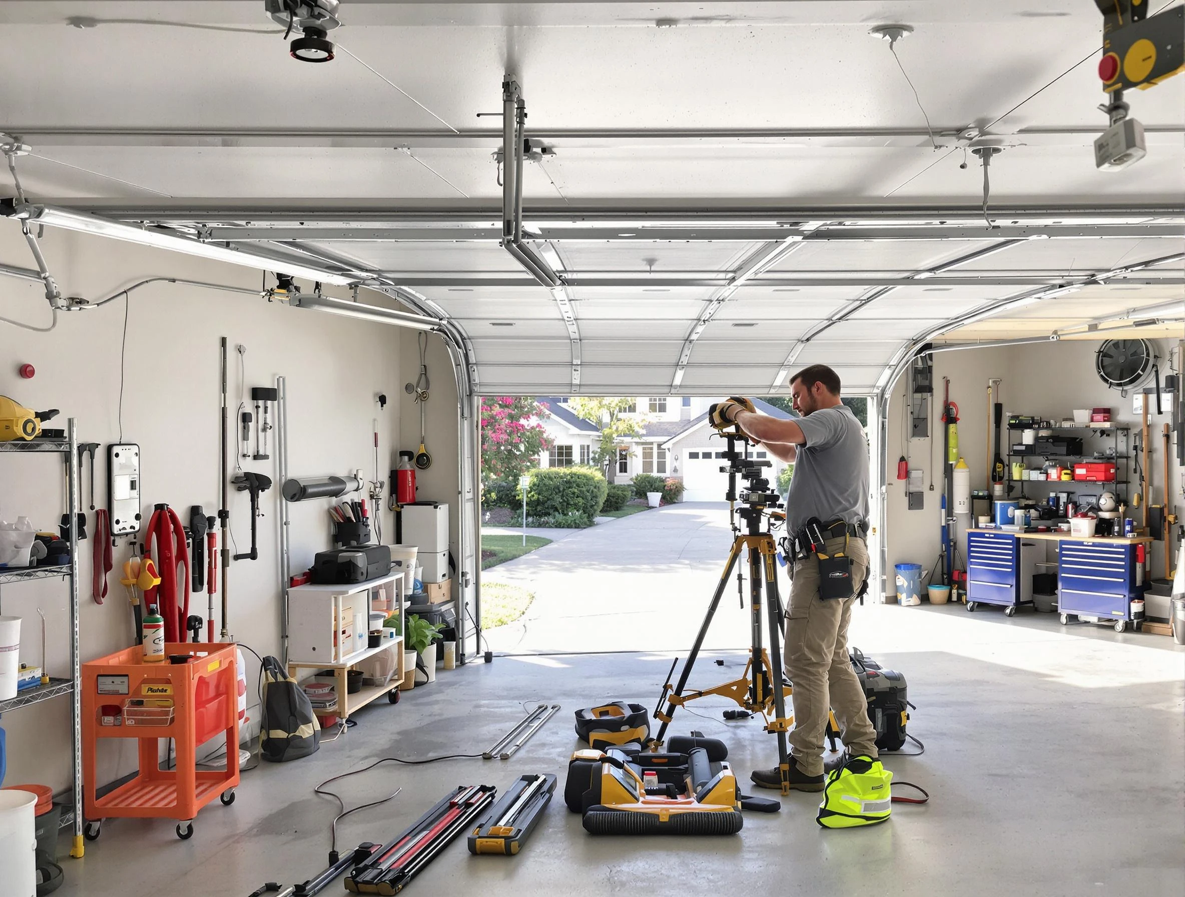 Newcastle Garage Door Repair specialist performing laser-guided track alignment in Newcastle